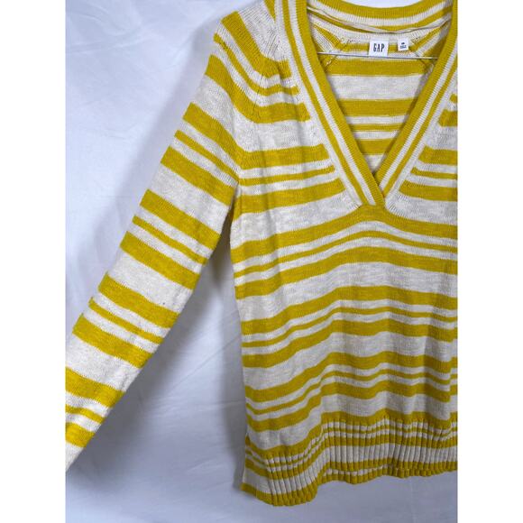 Gap Women Yellow Stripes Knit Sweater V Neck Size XS - Picture 5 of 9